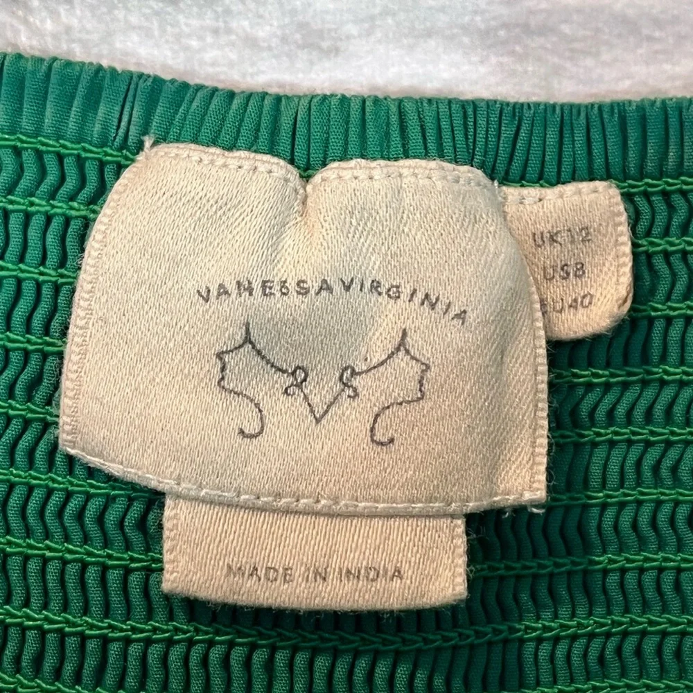 Anthropologie Vanessa Virginia size 8 Green Strapless Embroidered Peplum Top - Picture 11 of 12